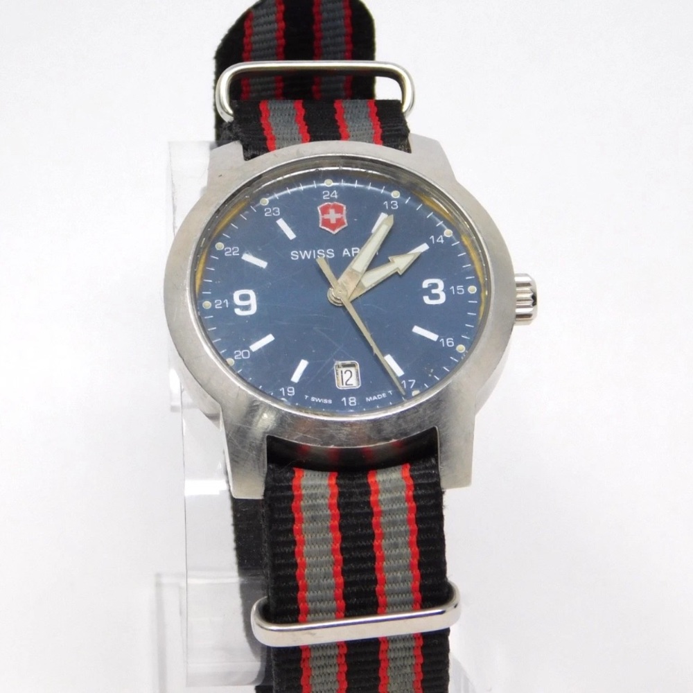 Vintage Victorinox Swiss Army Centinel Watch Blue Dial Arrow Hand Canvas Band